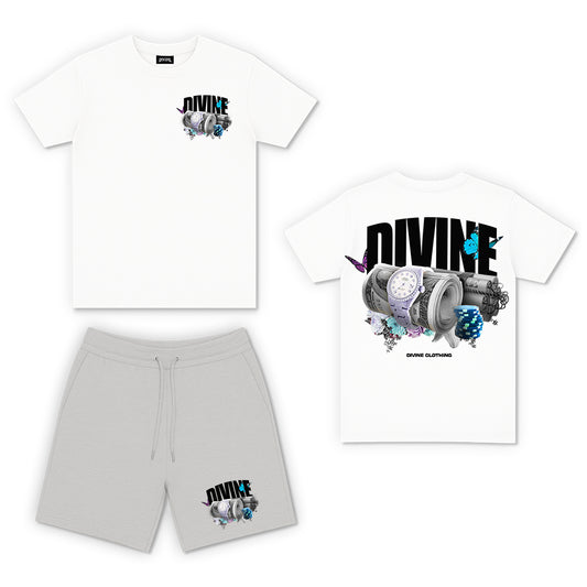 LAVISH SHORTS SET - GREY/WHITE